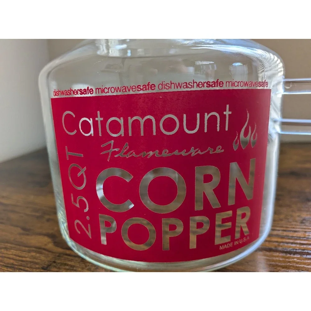 Catamount Flameware Glass Corn Popper 2.5 QT Vintage Microwave Stovetop USA